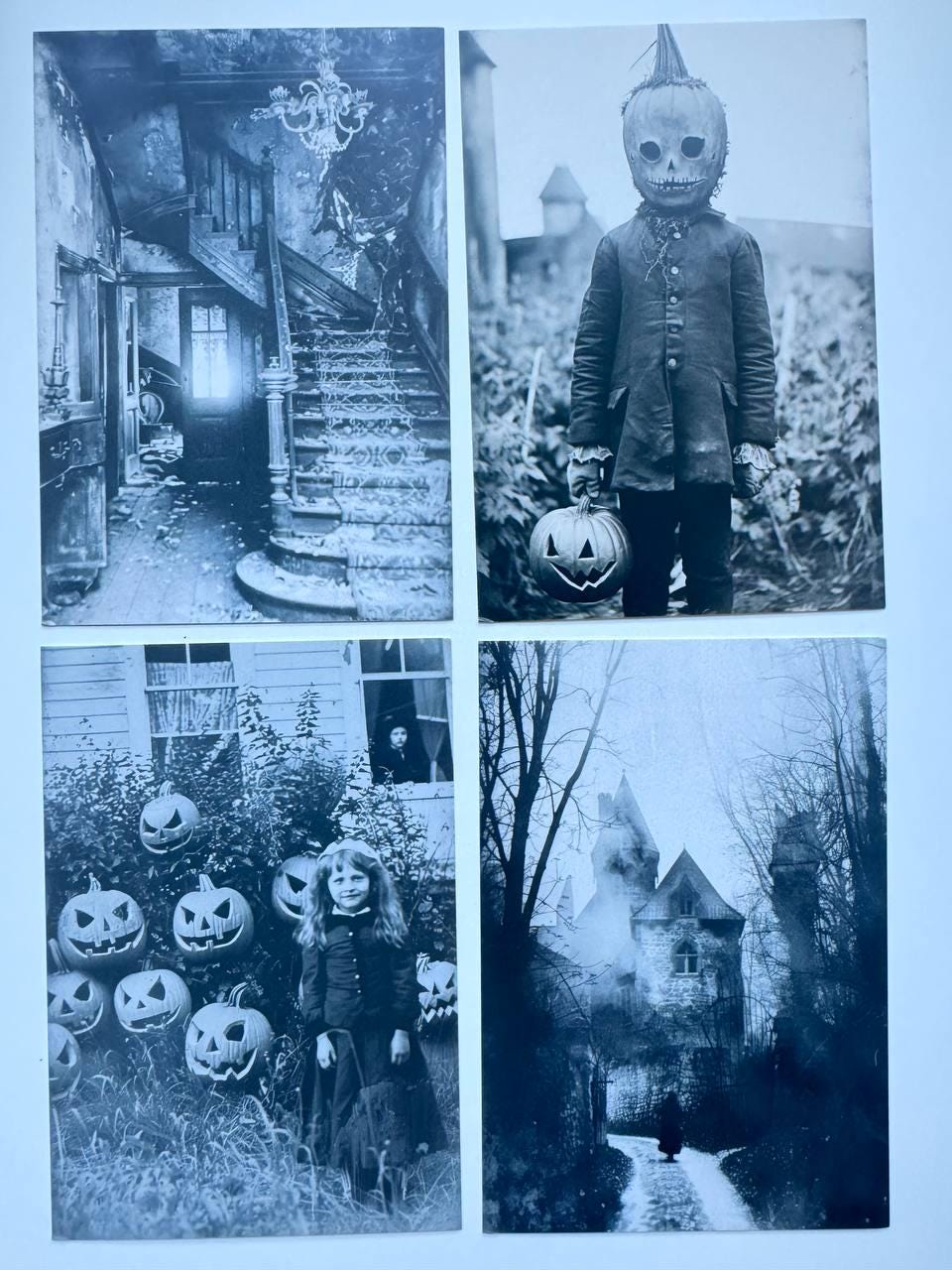 Set of 20 Vintage Halloween Postcards, Creepy Blue Gothic Photo Cards, Spooky Horror Ephemera, Junk Journal Cards 14.5x10 cm