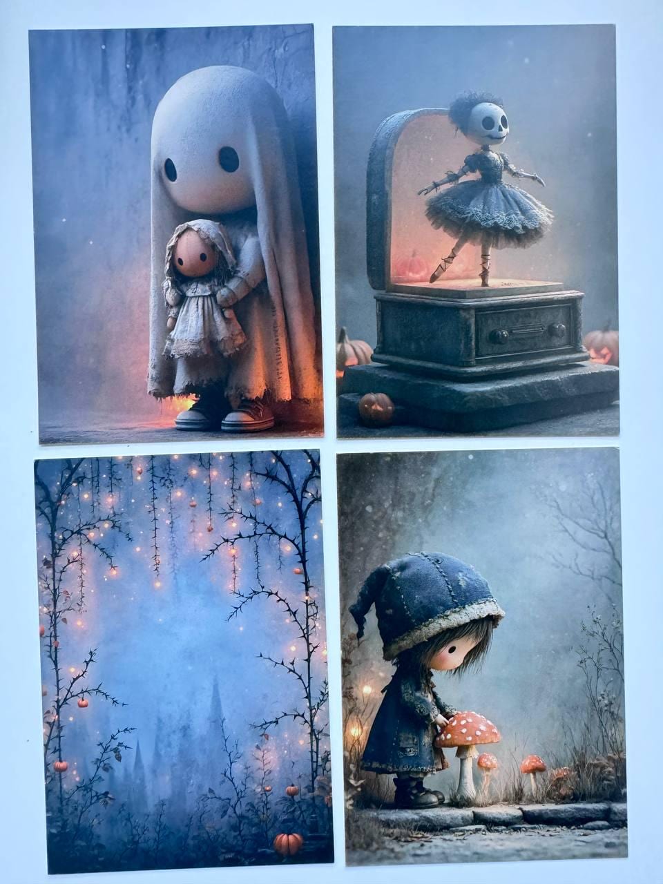 Set of 20 Halloween Postcards, Cute Spooky Gothic Art Cards, Whimsical Ghost & Doll Illustrations, Junk Journal Ephemera 14.5x10 cm