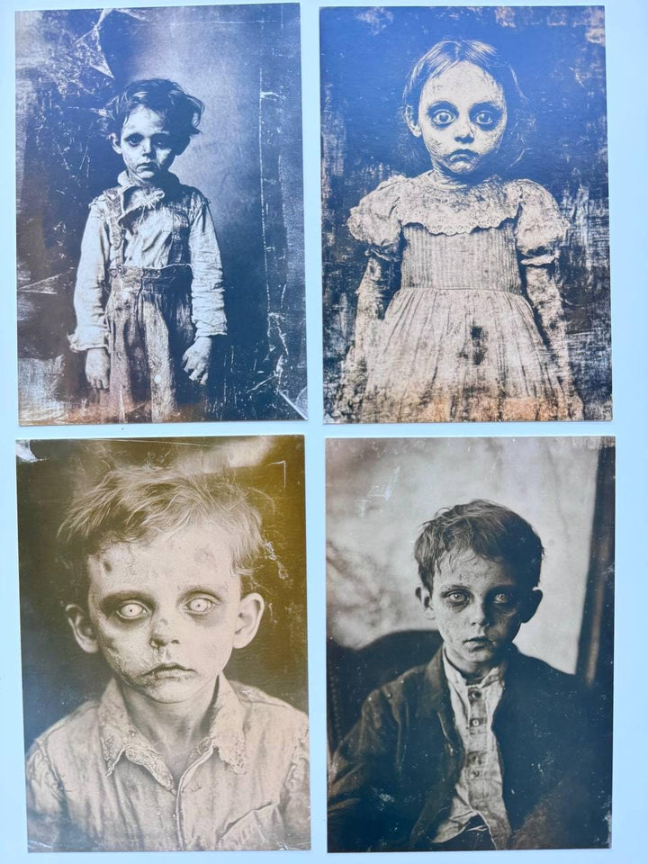 Set of 20 Creepy Halloween Postcards, Gothic Vintage Horror Art Cards, Spooky Children Illustrations, Blank Back, 14.5 x 10 cm