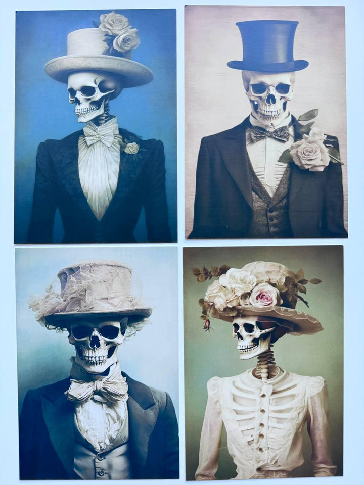 Set of 20 Gothic Skeleton Postcards, Victorian Skull Portrait Cards, Dark Halloween Ephemera, Vintage Horror Art, 14.5 x 10 cm