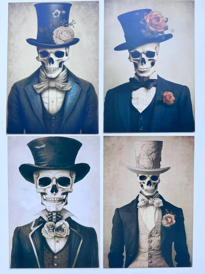 Set of 20 Gothic Skeleton Postcards, Victorian Skull Portrait Cards, Dark Halloween Ephemera, Vintage Horror Art, 14.5 x 10 cm