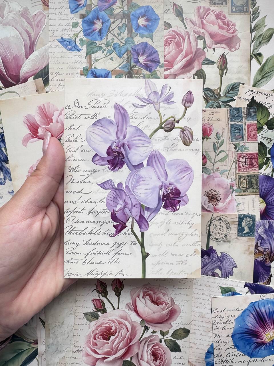 Set of 20 Vintage Floral Postcards, Botanical Flower Cards, Roses Orchid Magnolia Prints, Junk Journal Scrapbooking Ephemera Set