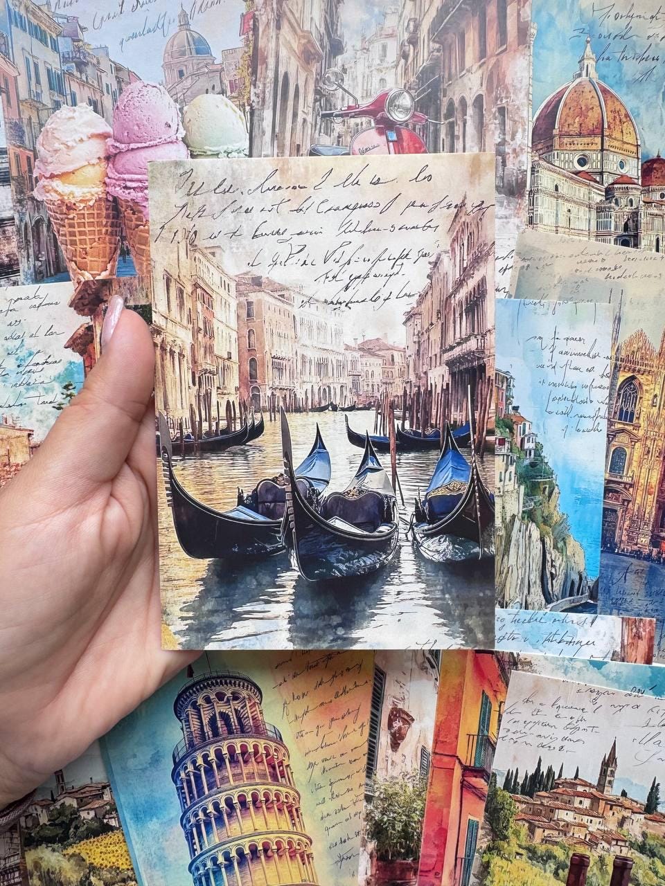 Set of 20 Italy Travel Postcards, Rome Venice Florence Tuscany Art Cards, Italian Landscape Prints, Junk Journal Scrapbooking Ephemera