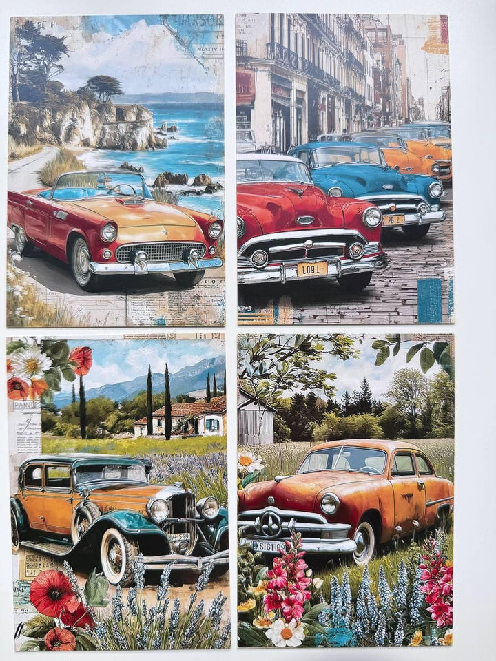 Set of 20 Vintage Car Postcards, Retro Automobile & Travel Cards, Classic Cars, Junk Journal Ephemera, Scrapbooking, Collage Supplies