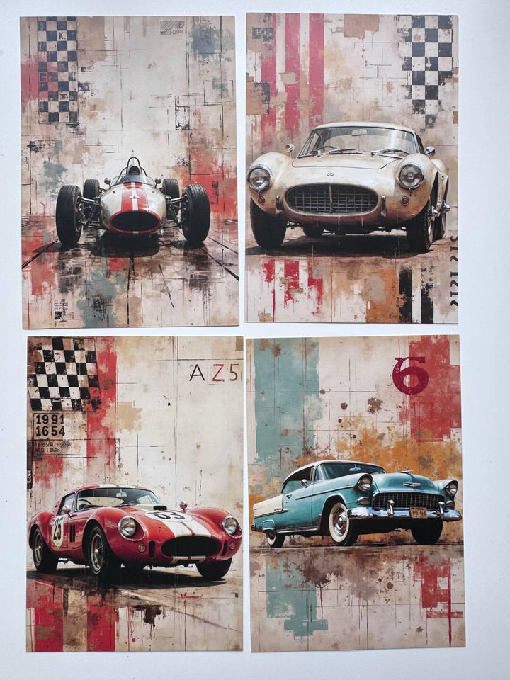 Set of 20 Vintage Car Postcards, Classic Automobile Cards, Retro Racing Cars, Junk Journal Ephemera, Scrapbooking & Collage Supplies