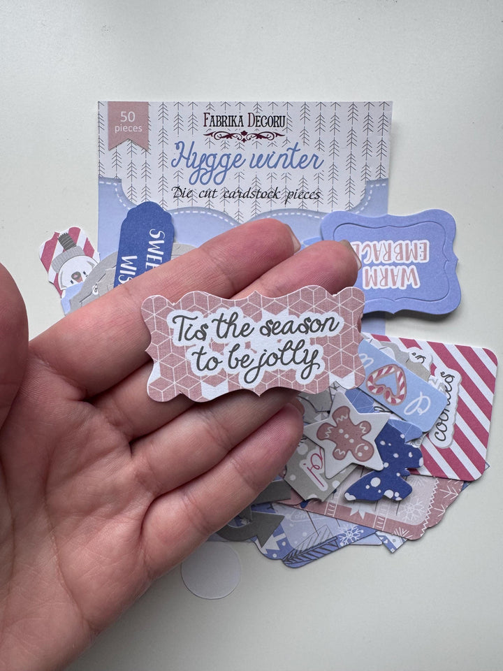 50 Hygge Winter Die Cuts, Christmas Words & Labels, Winter Ephemera, Cardstock Pieces, NOT Stickers, No Adhesive