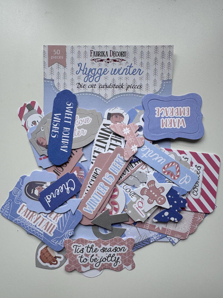 50 Hygge Winter Die Cuts, Christmas Words & Labels, Winter Ephemera, Cardstock Pieces, NOT Stickers, No Adhesive