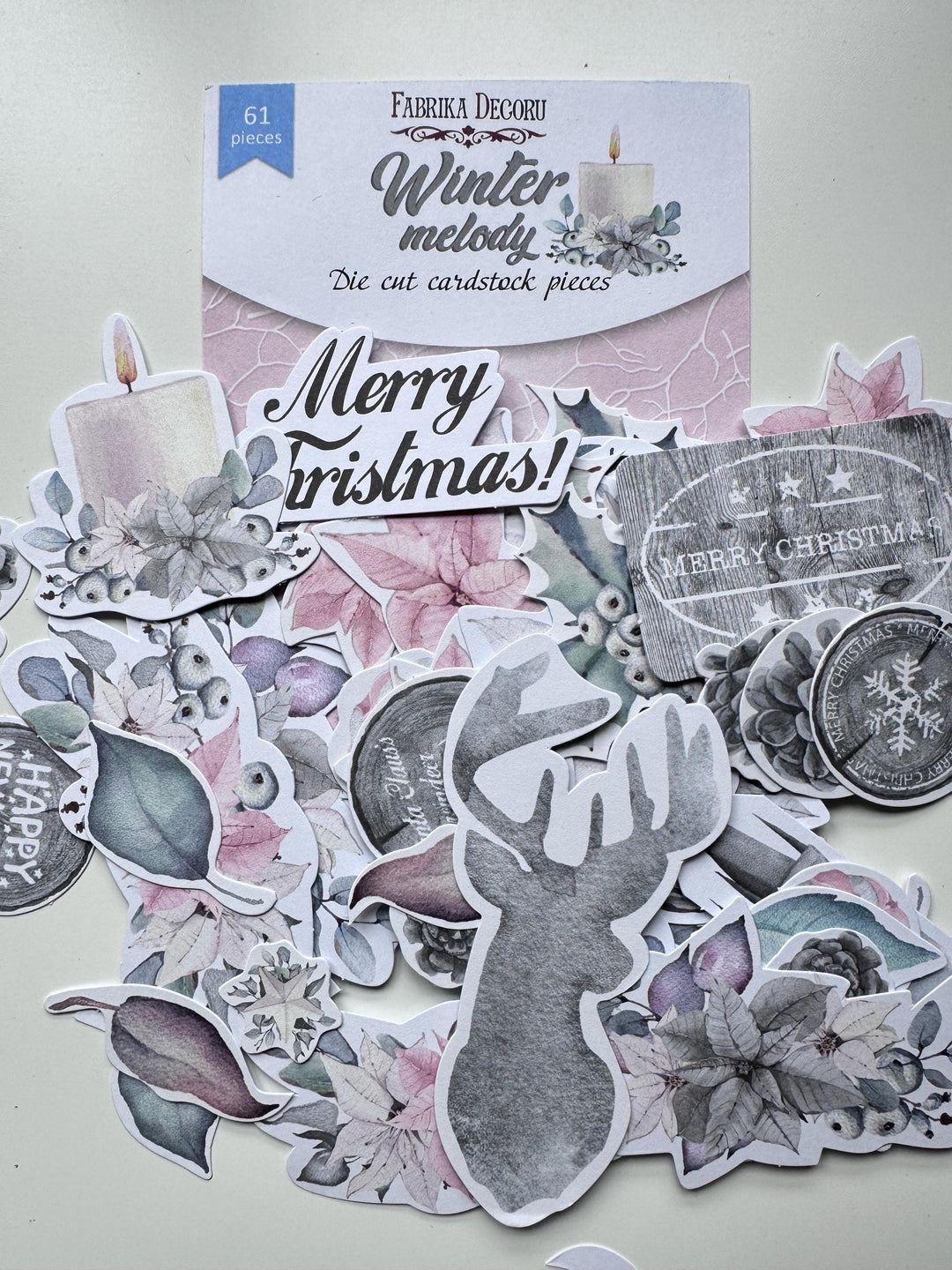 61 Winter Melody Die Cuts, Christmas Floral & Deer Ephemera, Cardstock Pieces, NOT Stickers, No Adhesive, Junk Journal