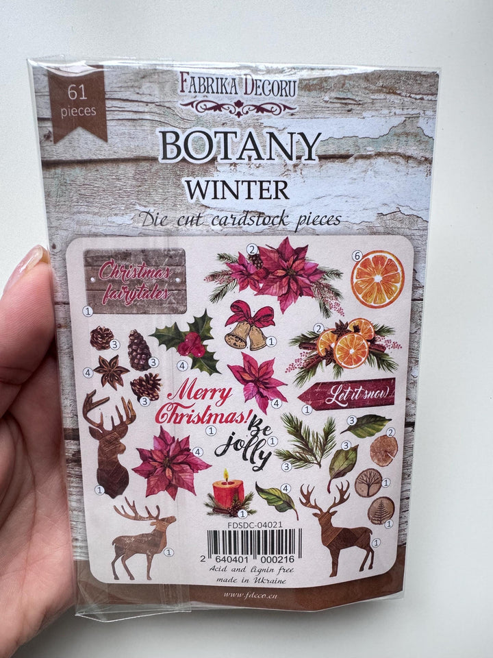 61 Christmas Die Cuts, Winter Botanical Ephemera, Poinsettia & Deer Cardstock Pieces, NOT Stickers, No Adhesive, Junk Journal