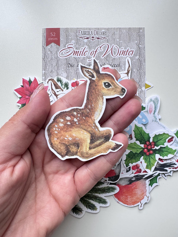 Winter Die Cuts 52 pcs, Christmas Cardstock Ephemera, Winter Animals & Birds, Scrapbooking Supplies, NOT Stickers, No Adhesive