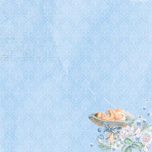 Shabby Baby Boy Scrapbook Paper 8x8 Inch, 10 Double Sided Sheets, Floral Baby Paper, Junk Journal, Card Making Supplies