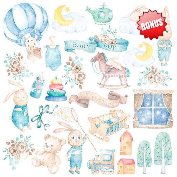 Dreamy Baby Boy Scrapbook Paper 8x8 Inch, 10 Double Sided Sheets, Baby Craft Paper, Junk Journal, Card Making Supplies