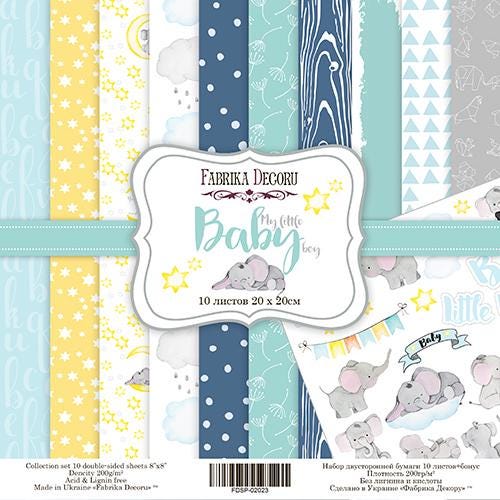 My Little Baby Boy Scrapbook Paper 8x8 Inch, 10 Double Sided Sheets, Elephant Baby Paper, Junk Journal, Card Making Supplies