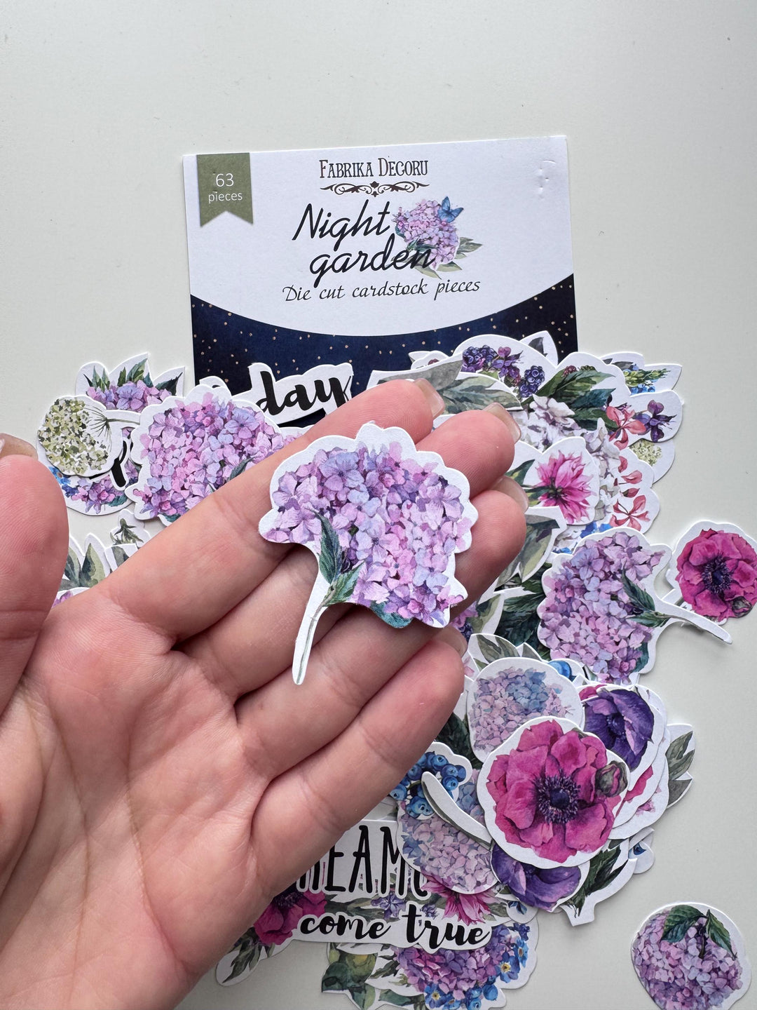 63 Night Garden Floral Die Cuts, Hydrangea Flower Ephemera, Scrapbooking Cardstock, NOT Stickers, No Adhesive