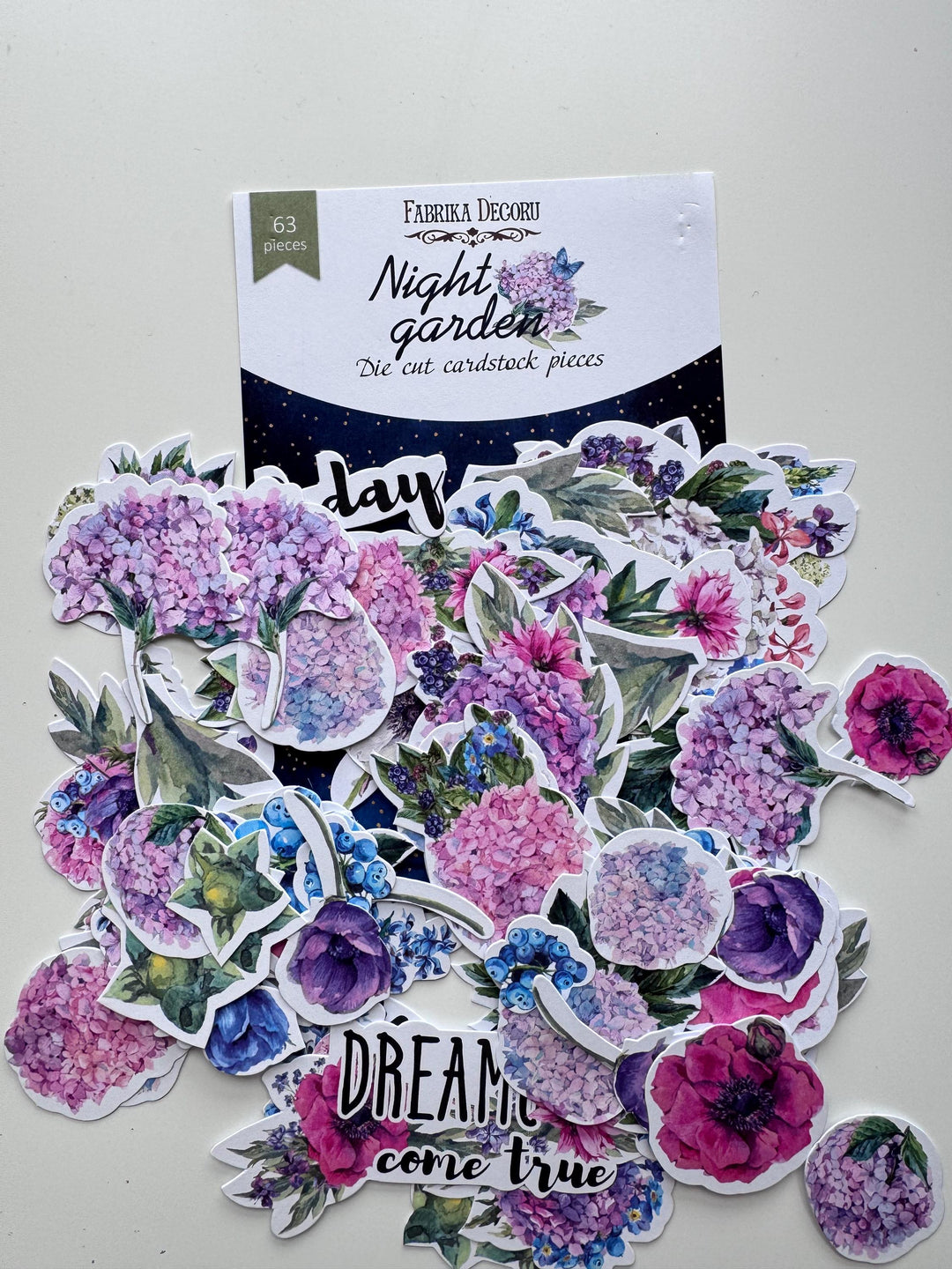 63 Night Garden Floral Die Cuts, Hydrangea Flower Ephemera, Scrapbooking Cardstock, NOT Stickers, No Adhesive