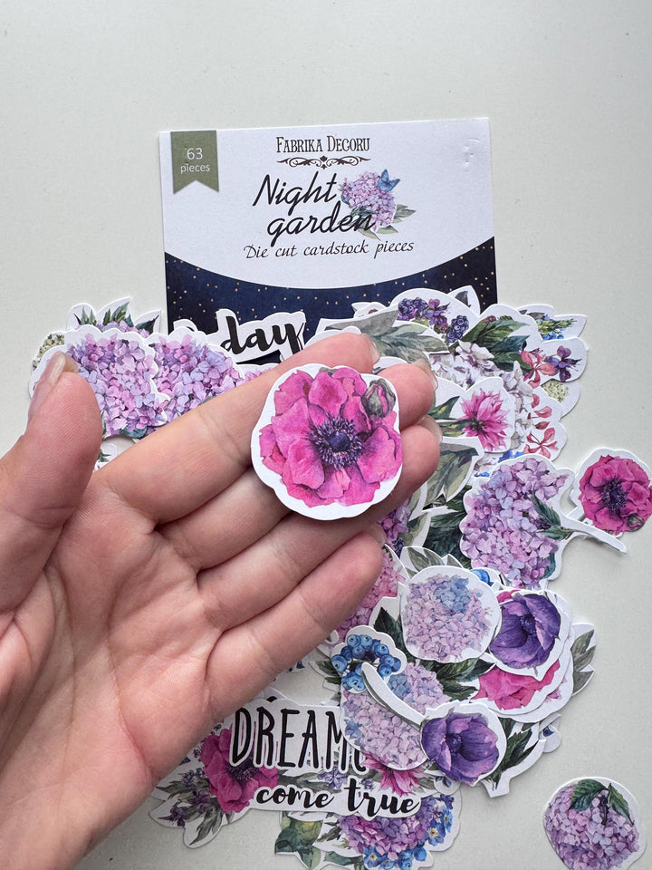 63 Night Garden Floral Die Cuts, Hydrangea Flower Ephemera, Scrapbooking Cardstock, NOT Stickers, No Adhesive