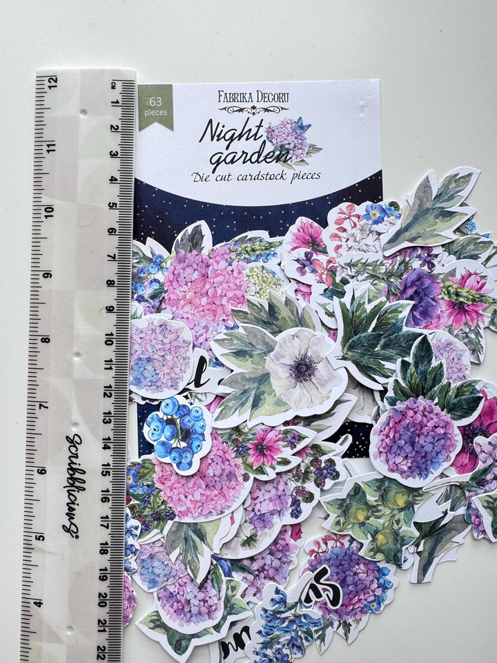 63 Night Garden Floral Die Cuts, Hydrangea Flower Ephemera, Scrapbooking Cardstock, NOT Stickers, No Adhesive