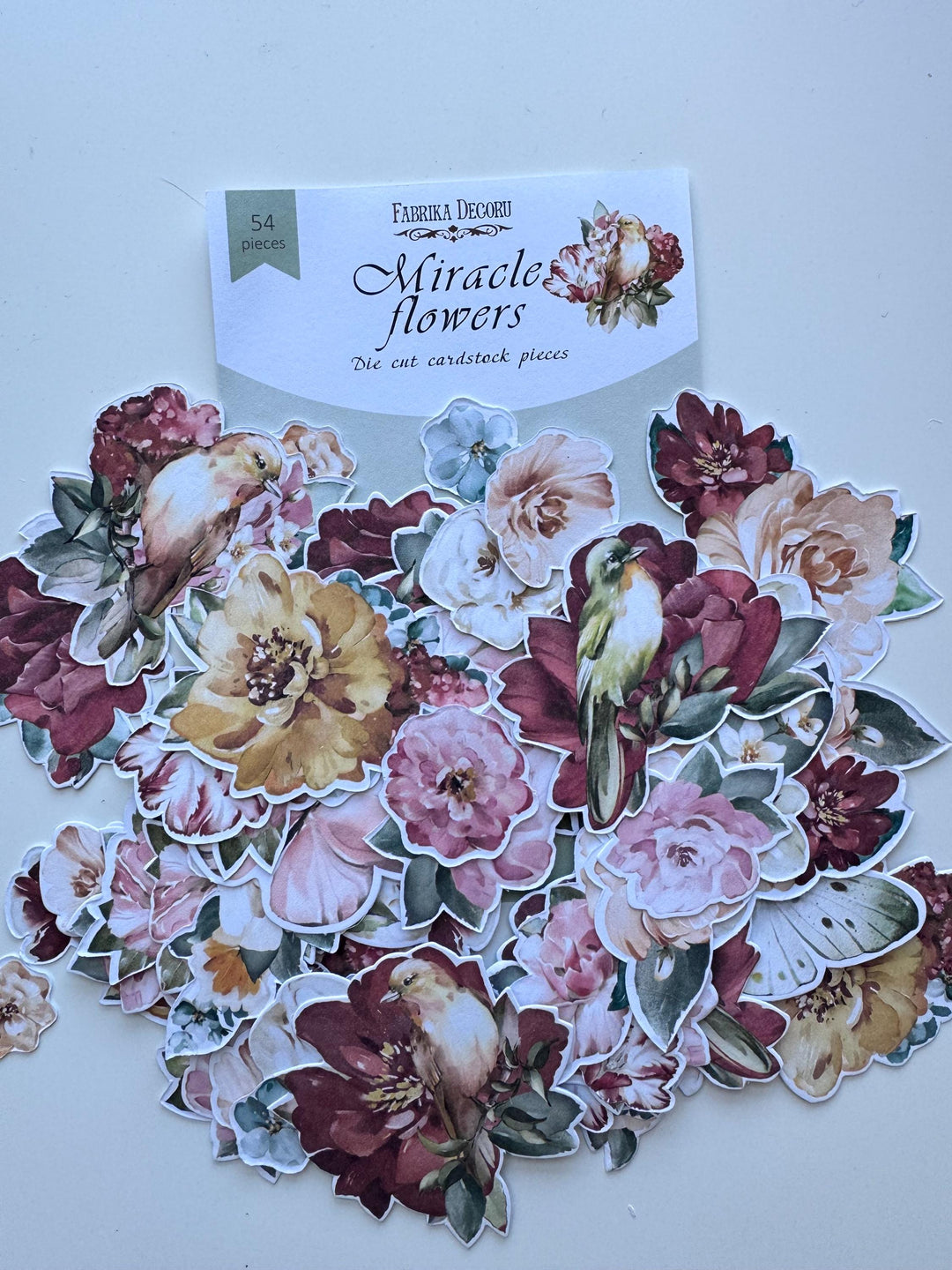 54 Floral Die Cuts, Miracle Flowers Ephemera, Bird and Flower Paper Pieces, Junk Journal Scrapbook Supplies, Not Stickers