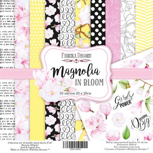Magnolia in Bloom Scrapbook Paper 8x8 Inch, 10 Double Sided Sheets, Floral Craft Paper, Junk Journal, Card Making Supplies