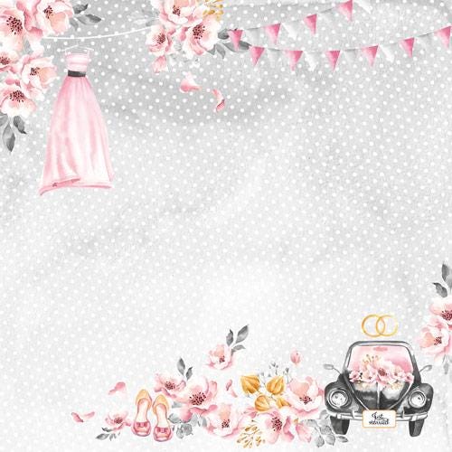 Say Yes Scrapbook Paper 8x8, Double Sided Pink Floral Paper, Wedding Junk Journal Card Making Craft Supplies