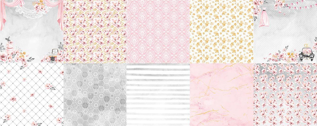 Say Yes Scrapbook Paper 8x8, Double Sided Pink Floral Paper, Wedding Junk Journal Card Making Craft Supplies