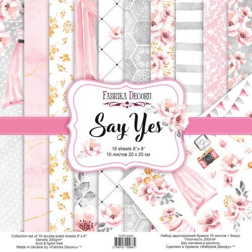 Say Yes Scrapbook Paper 8x8, Double Sided Pink Floral Paper, Wedding Junk Journal Card Making Craft Supplies