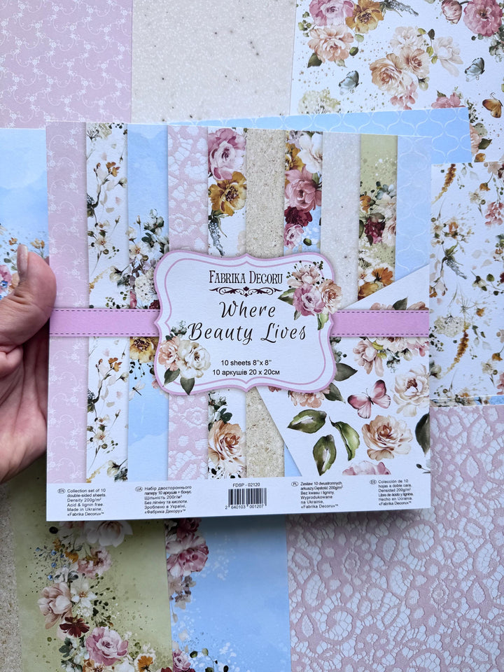 Where Beauty Lives Scrapbook Paper 8x8, Double Sided Floral Paper, Romantic Junk Journal & Card Making Supplies