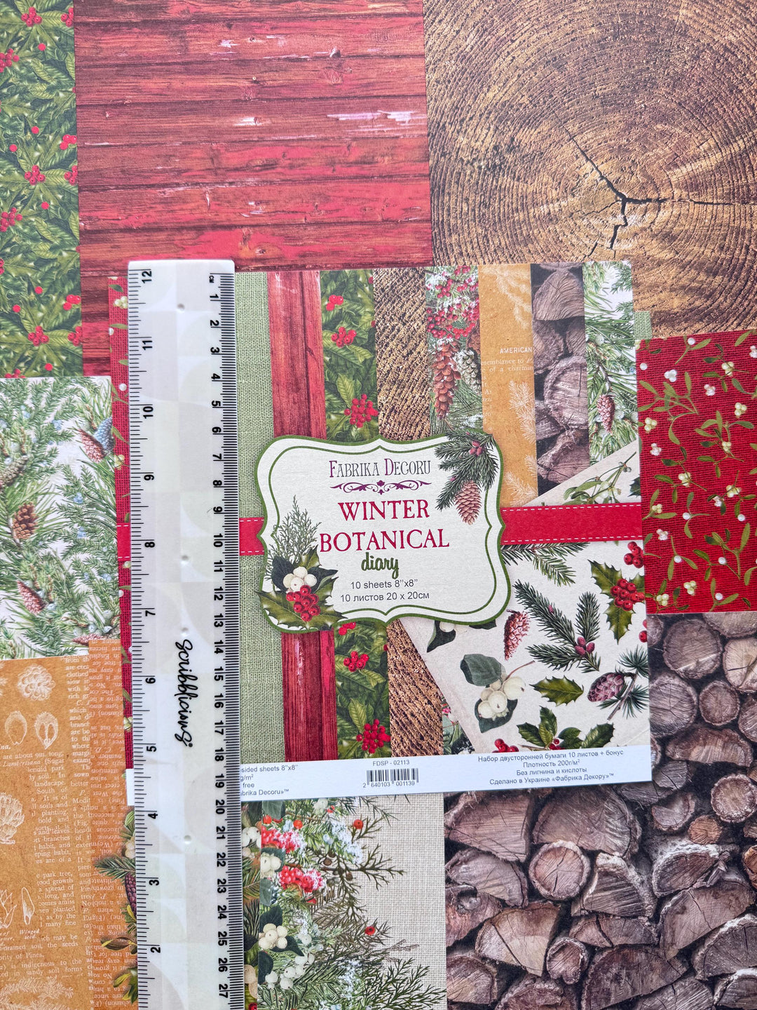 Winter Botanical Diary Scrapbook Paper 8x8, Double Sided Christmas Paper, Junk Journal Card Making Craft Supplies