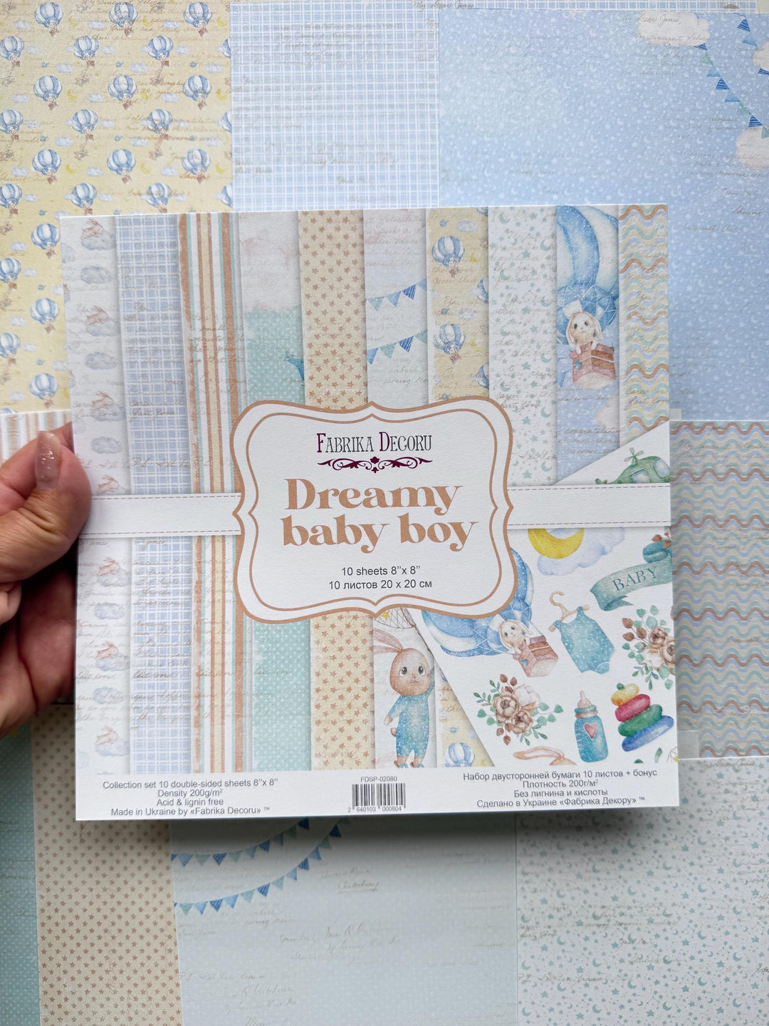 Dreamy Baby Boy Scrapbook Paper 8x8 Inch, 10 Double Sided Sheets, Baby Craft Paper, Junk Journal, Card Making Supplies