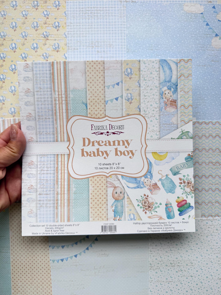 Dreamy Baby Boy Scrapbook Paper 8x8 Inch, 10 Double Sided Sheets, Baby Craft Paper, Junk Journal, Card Making Supplies
