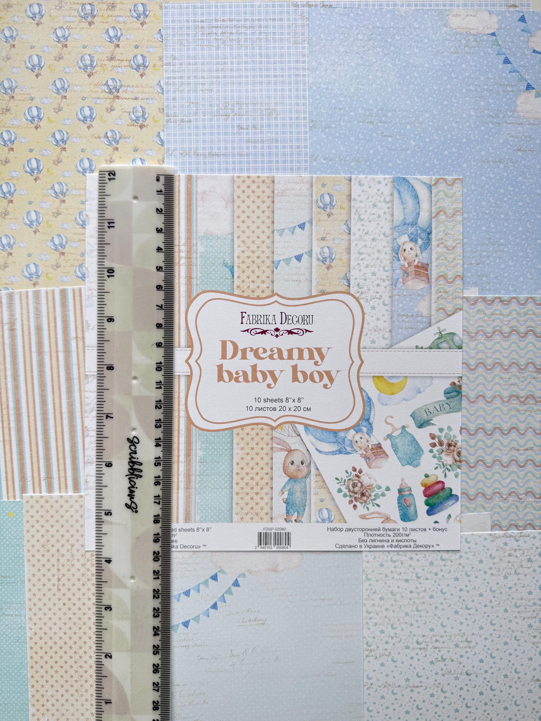 Dreamy Baby Boy Scrapbook Paper 8x8 Inch, 10 Double Sided Sheets, Baby Craft Paper, Junk Journal, Card Making Supplies