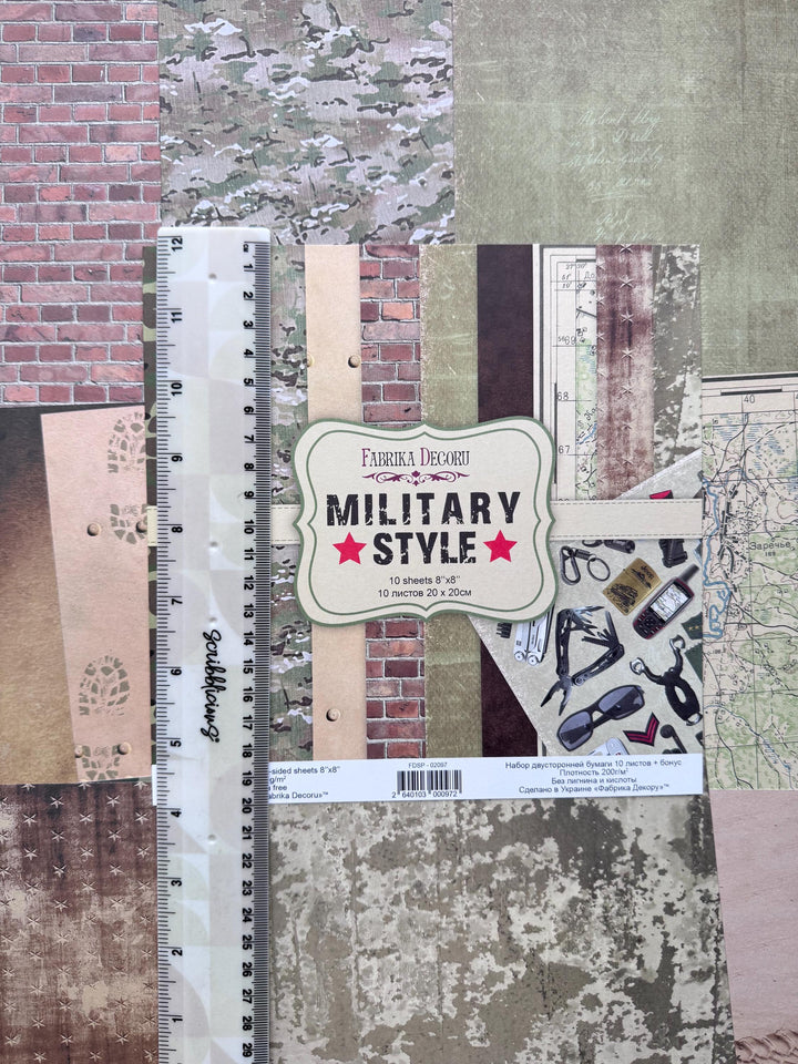 Military Style Scrapbook Paper Pad 8x8, Fabrika Decoru, Double Sided Cardstock, Army Craft Paper, Junk Journal Paper Pack
