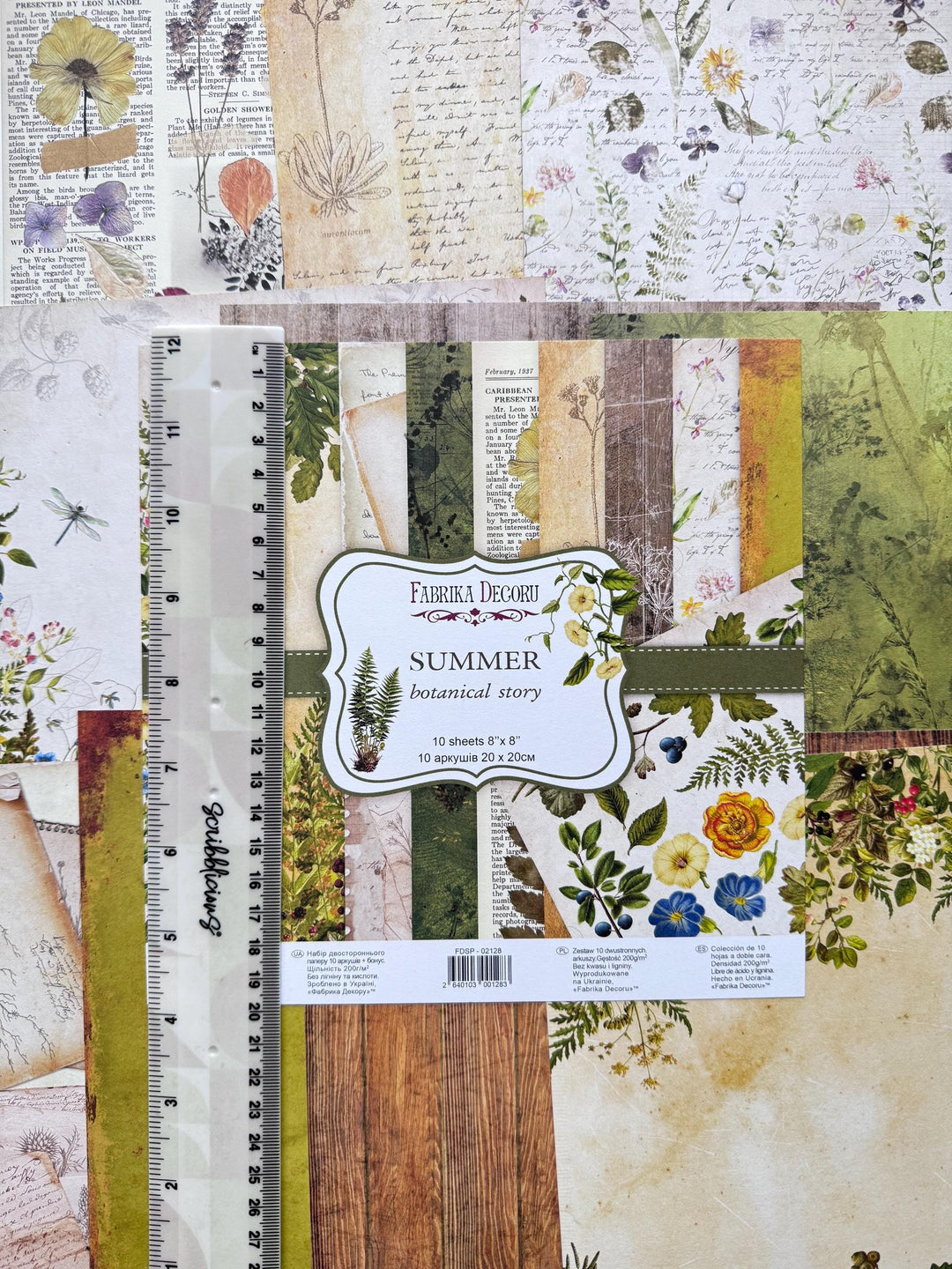 Summer Botanical Story Scrapbook Paper 8x8, Double Sided Vintage Botanical Paper, Junk Journal Craft Supplies