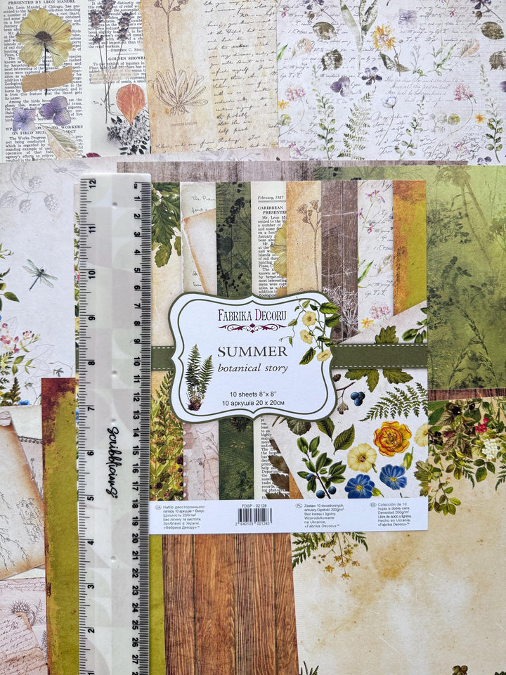 Summer Botanical Story Scrapbook Paper 8x8, Double Sided Vintage Botanical Paper, Junk Journal Craft Supplies