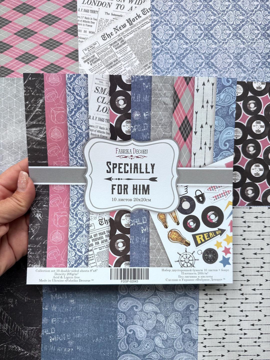 Specially for Him Scrapbook Paper 12x12 Inch, 10 Double Sided Sheets, Masculine Craft Paper, Junk Journal, Card Making Supplies