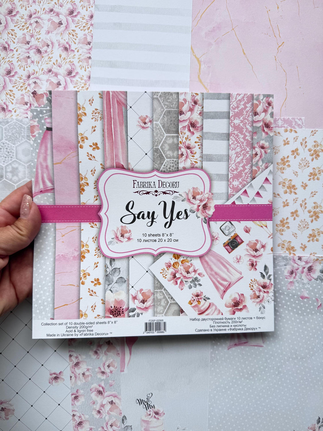 Say Yes Scrapbook Paper 8x8, Double Sided Pink Floral Paper, Wedding Junk Journal Card Making Craft Supplies