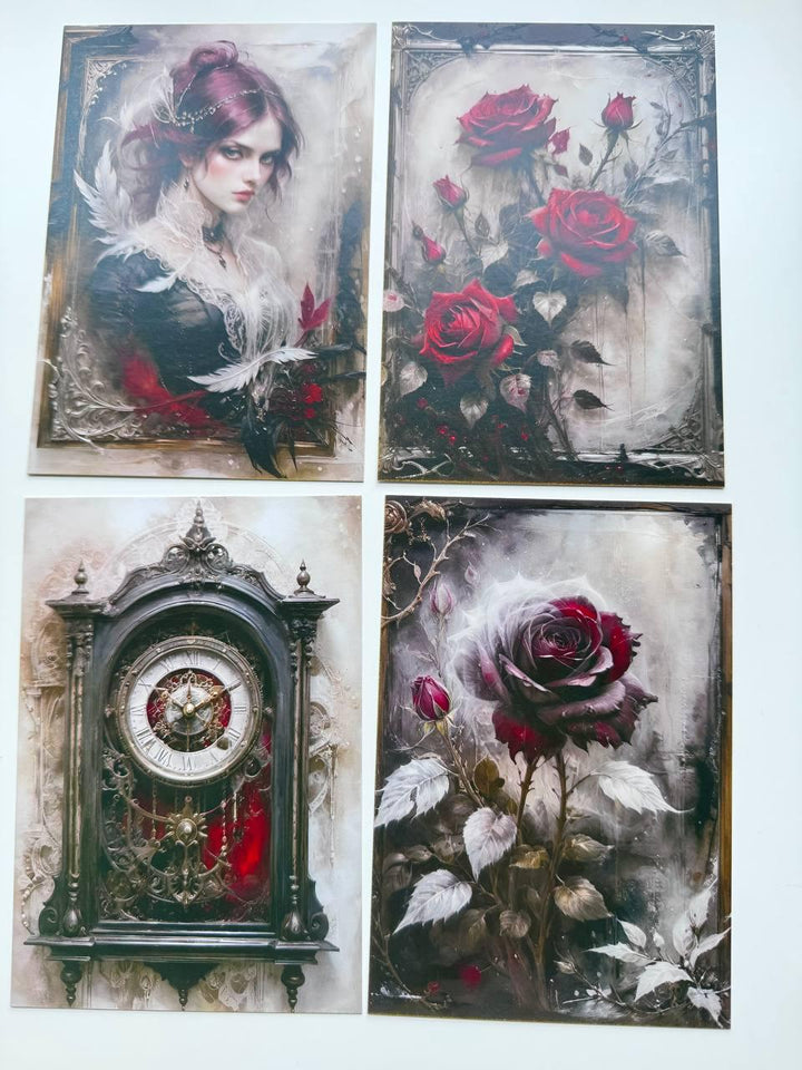 Set of 20 Gothic Postcards, Dark Romantic Art Cards, Spider Skull Wolf Rose Haunted House, Junk Journal Ephemera, 14.5 x 10 cm