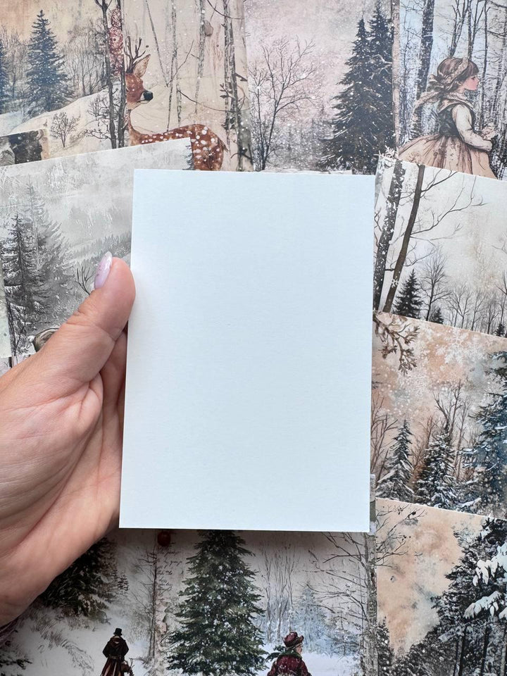 Set of 20 Winter Woodland Postcards, Snowy Forest Deer & Rabbit Cards, Vintage Winter Ephemera, Junk Journal Scrapbooking, 14.5 x 10 cm