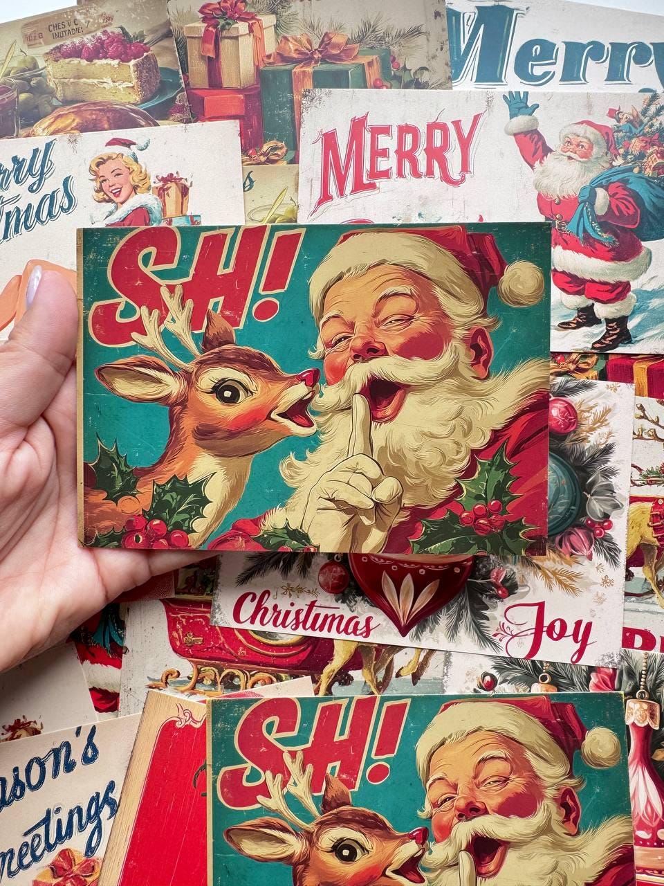 Set of 20 Vintage Christmas Postcards, Retro Santa Holiday Cards, Nostalgic Christmas Ephemera, Junk Journal Scrapbooking, 14.5 x 10 cm