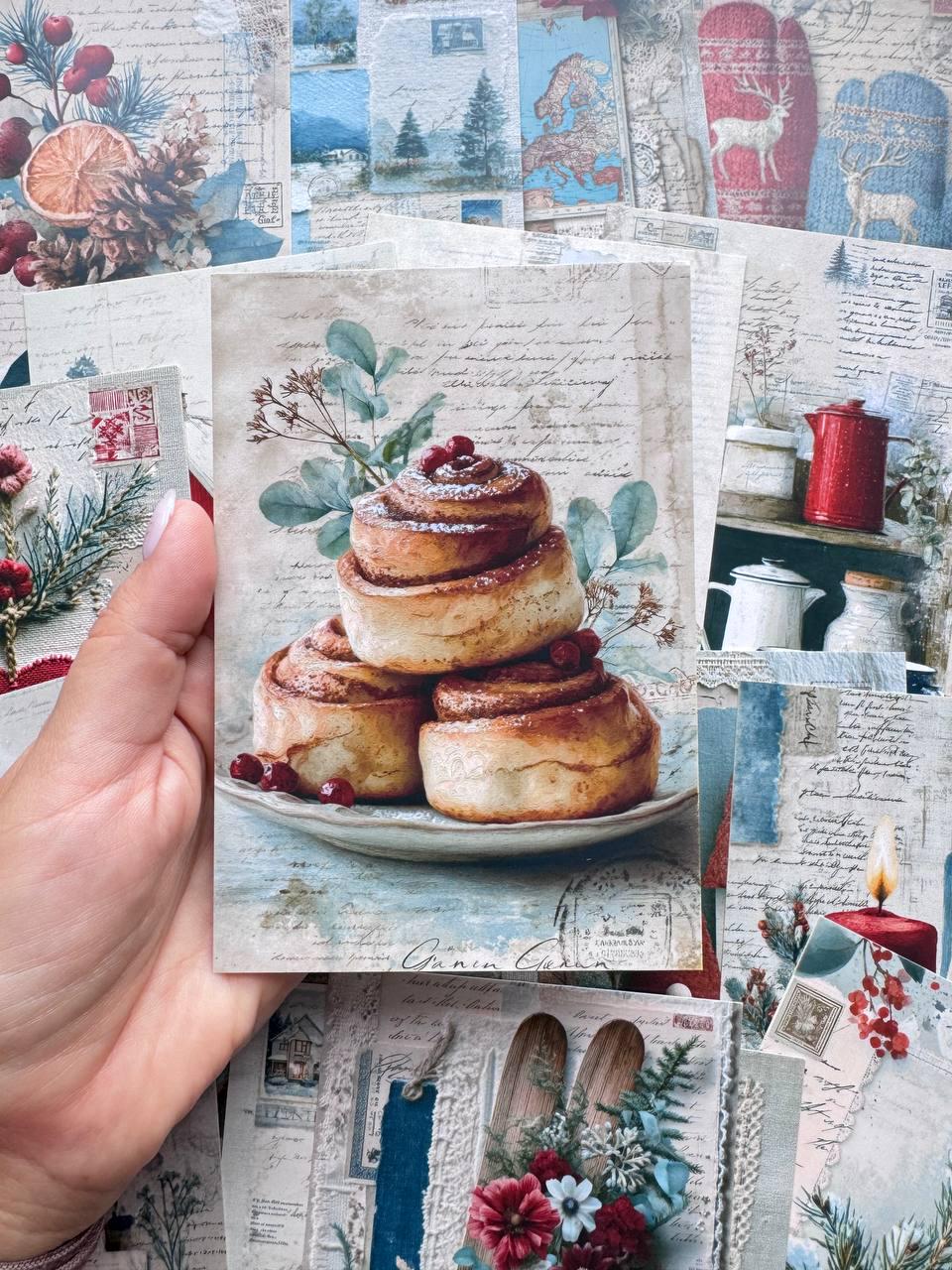 Set of 20 Cozy Winter Postcards, Scandinavian Cottage & Hygge Cards, Vintage Style Ephemera, Junk Journal Supplies, 14.5 x 10 cm