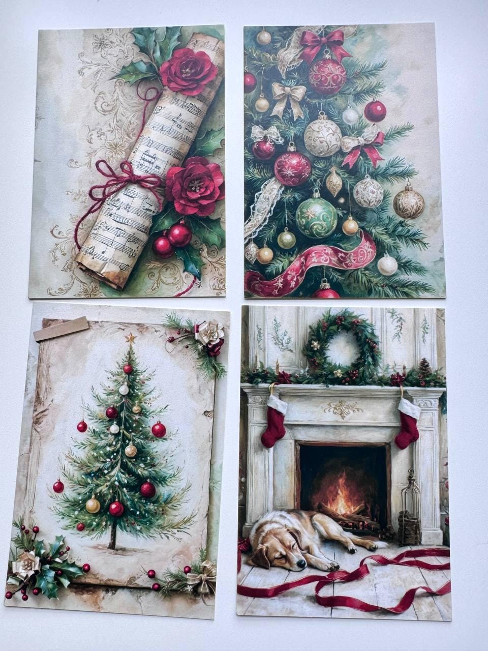 Set of 20 Vintage Christmas Postcards, Festive Winter Ephemera, Santa Reindeer & Holiday Cards, Junk Journal Supplies, 14.5 x 10 cm