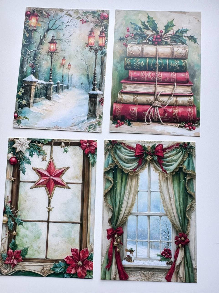 Set of 20 Vintage Christmas Postcards, Festive Winter Ephemera, Santa Reindeer & Holiday Cards, Junk Journal Supplies, 14.5 x 10 cm