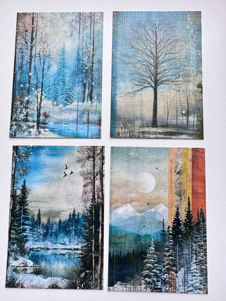 Set of 20 Winter Woodland Postcards, Deer Owl Forest Cards, Snowy Nature Ephemera, Junk Journal Supplies, 14.5 x 10 cm