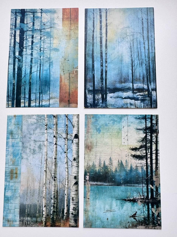Set of 20 Winter Woodland Postcards, Deer Owl Forest Cards, Snowy Nature Ephemera, Junk Journal Supplies, 14.5 x 10 cm