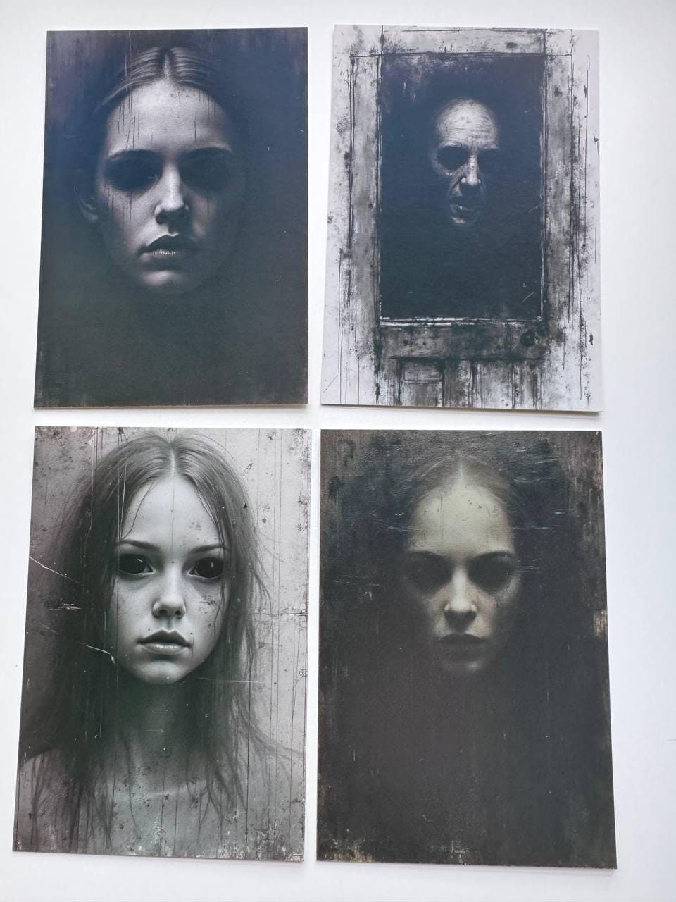 Set of 20 Dark Horror Postcards, Creepy Gothic Portrait Cards, Black & White Spooky Art, Halloween Junk Journal Ephemera, 14.5 x 10 cm