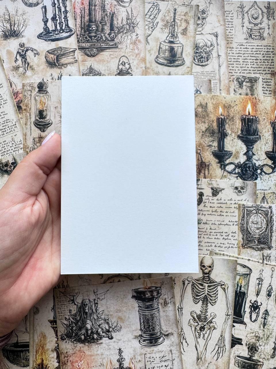 Set of 20 Gothic Occult Postcards, Dark Vintage Skeleton & Candle Cards, Witchy Junk Journal Ephemera, Halloween Paper Craft, 14.5 x 10 cm