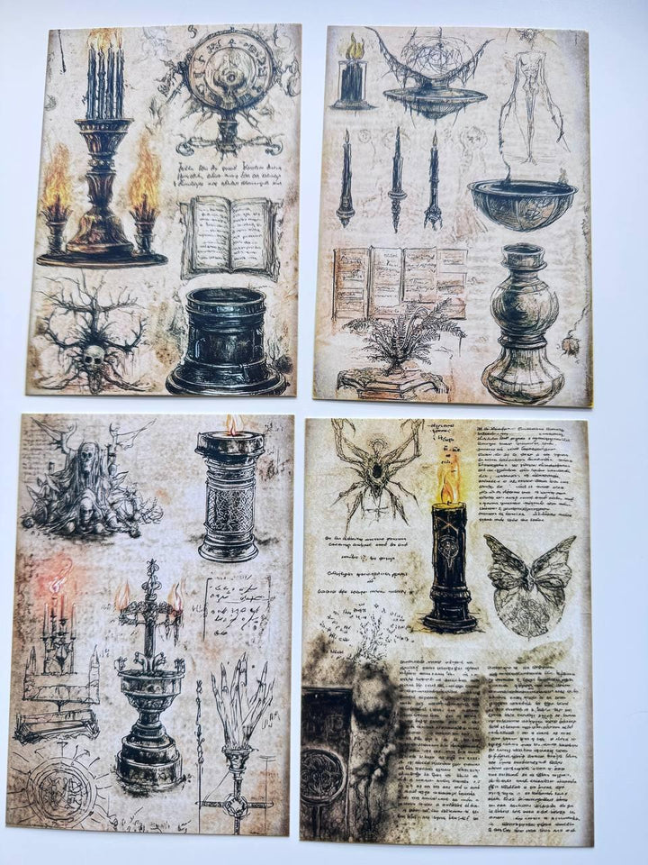 Set of 20 Gothic Occult Postcards, Dark Vintage Skeleton & Candle Cards, Witchy Junk Journal Ephemera, Halloween Paper Craft, 14.5 x 10 cm