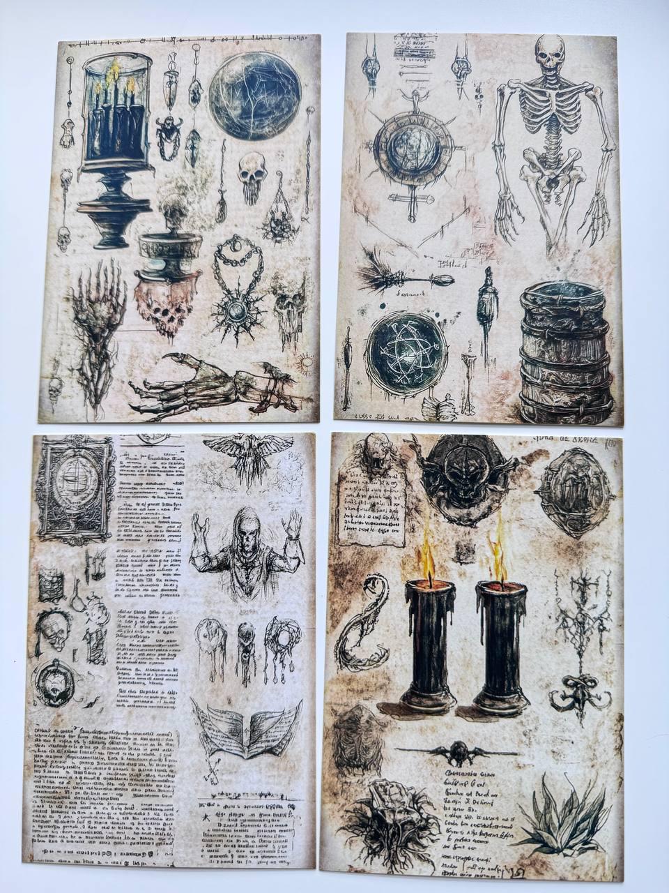 Set of 20 Gothic Occult Postcards, Dark Vintage Skeleton & Candle Cards, Witchy Junk Journal Ephemera, Halloween Paper Craft, 14.5 x 10 cm