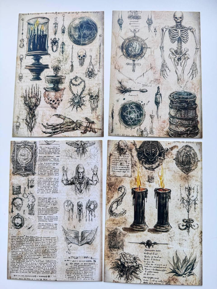 Set of 20 Gothic Occult Postcards, Dark Vintage Skeleton & Candle Cards, Witchy Junk Journal Ephemera, Halloween Paper Craft, 14.5 x 10 cm