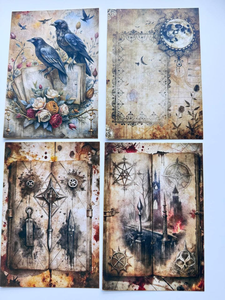 Set of 20 Vintage Mystical Postcards, Witchy Botanical & Celestial Cards, Gothic Junk Journal Ephemera, Antique Paper Craft, 14.5 x 10 cm